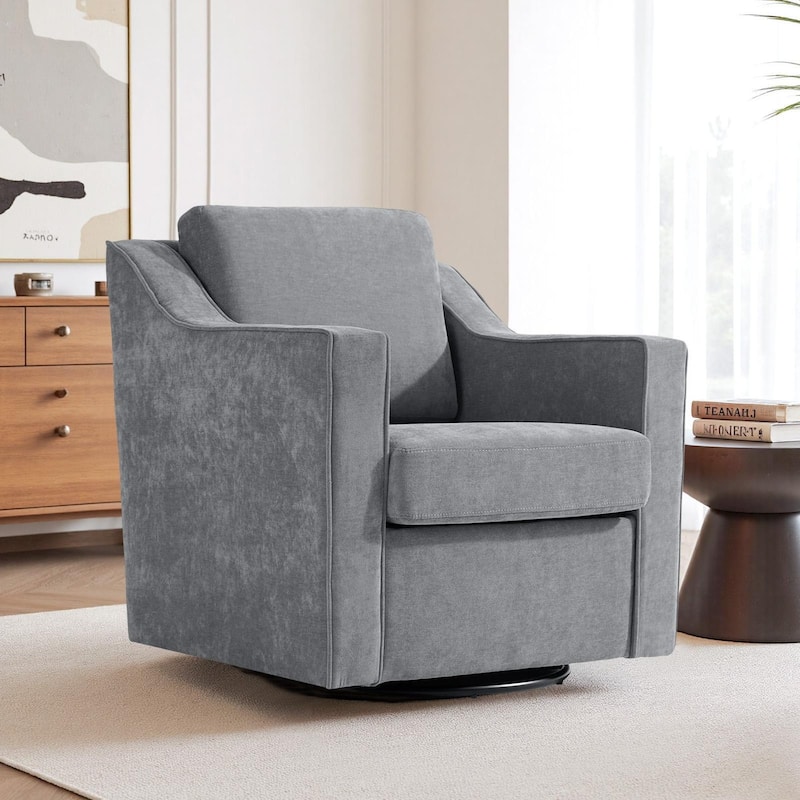30" W Modern Accent Swivel Chair Comfy Upholstered Armchair Set of 2 - Grey/ Chenille