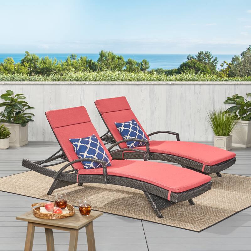 Vilano Outdoor Cushioned Lounge Chair (Set of 2) by Christopher Knight Home - Grey/Red Cushion