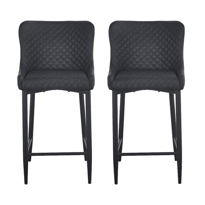 HomeRoots Set of Two 30" Gray and Black Faux Leather and Metal Low Back Bar Height Bar Chairs
