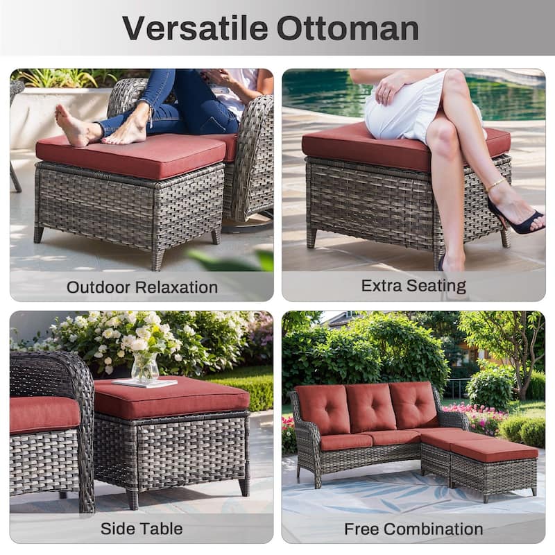 Gymojoy 5-Piece Outdoor Furniture Set, 2 Swivel Glider Chairs, 2 Ottomans & 55K BTU Fire Pit Table