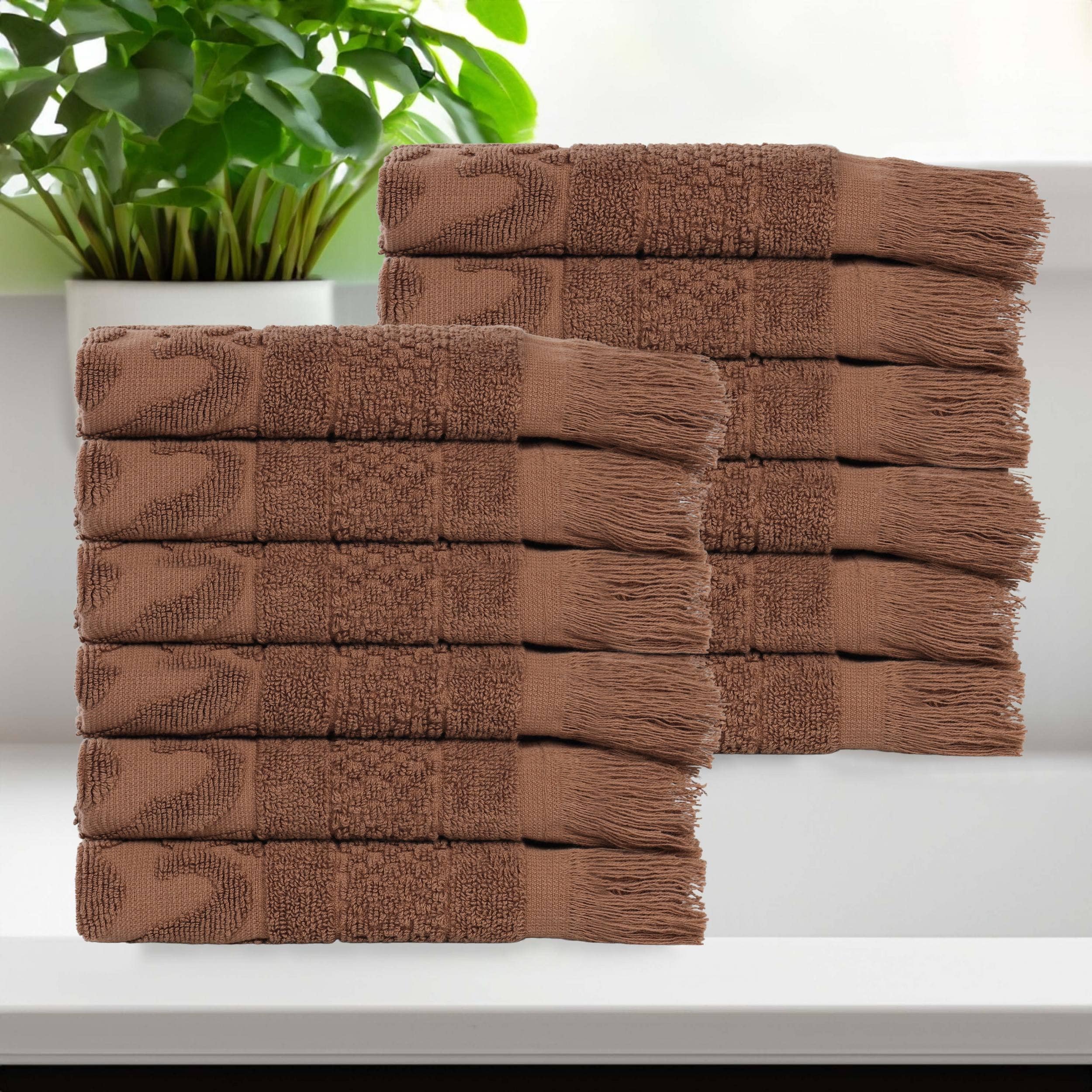 Superior Rolla Cotton Geometric Jacquard Face Towel Washcloth Set of 12