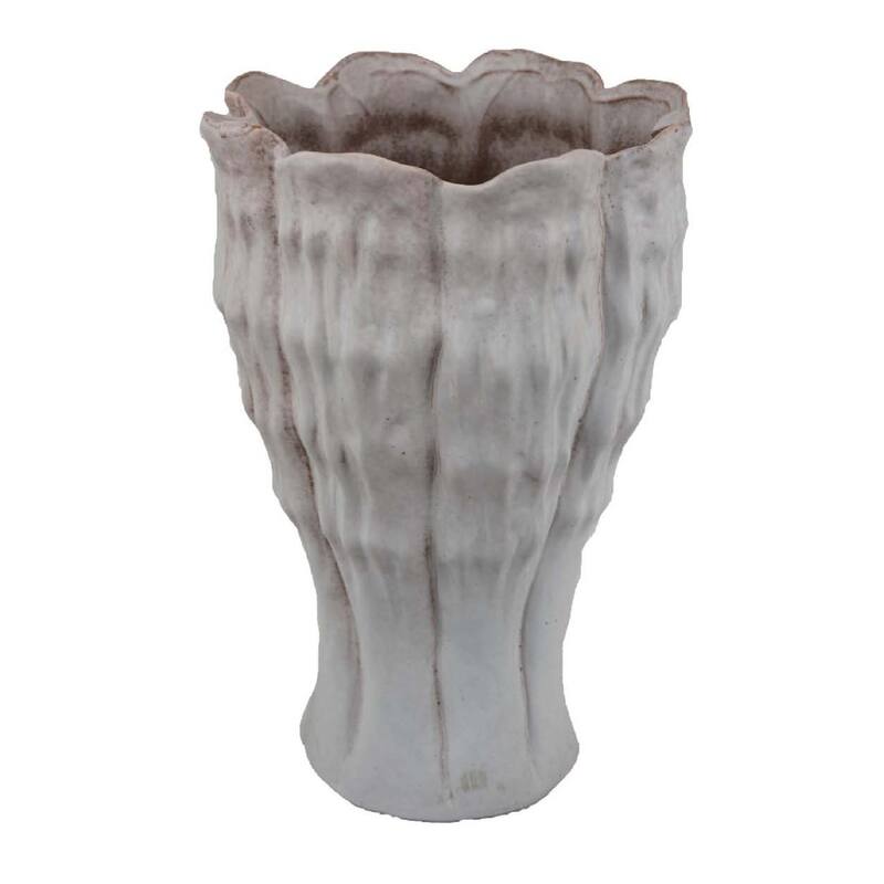 Maria Accent Vase with Rippled Texture, Tapered Gray Ceramic 15 Inch