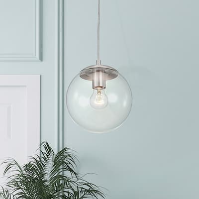 7.75 in. 1-Light Brushed Nickel Pendant Light with Clear Globe Glass Shade - Brushed Nickel