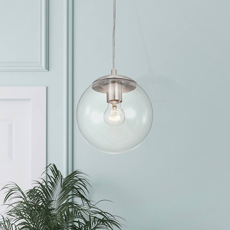 7.75 in. 1-Light Matte Black/Brushed Nickel Pendant Light with Clear Globe Glass Shade - Brushed Nickel