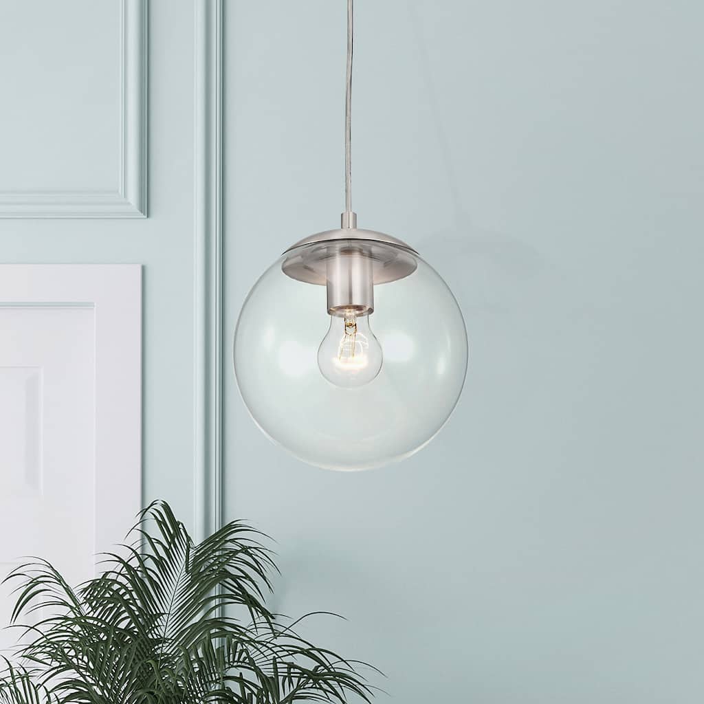 7.75 in. 1-Light Matte Black/Brushed Nickel Pendant Light with Clear Globe Glass Shade