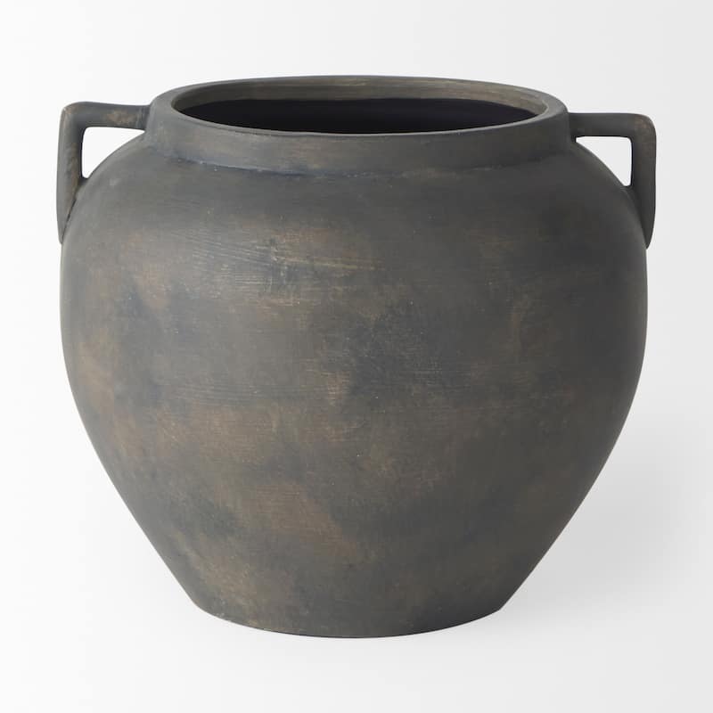 Kilian Dark Brown Ceramic Short Double Ear Vase