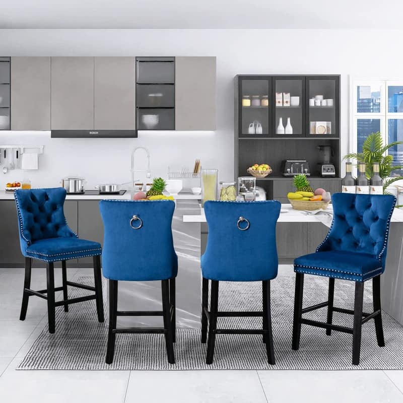 Wing Back Velvet Tufted Nailhead Barstools(Set of 4)