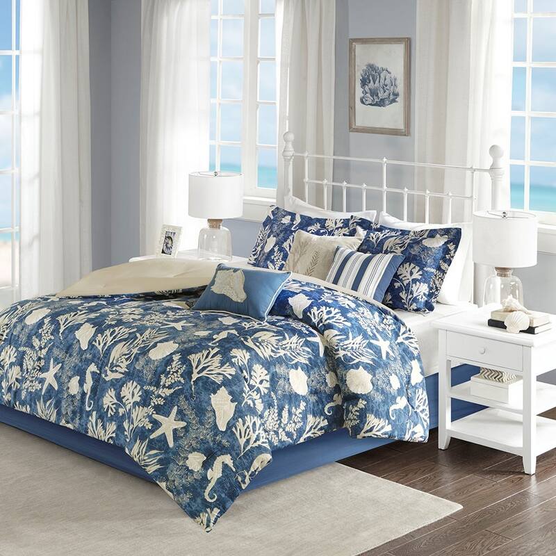 GDF Studio - Cotton Sateen Comforter Set with Decorative Pillows - Blue