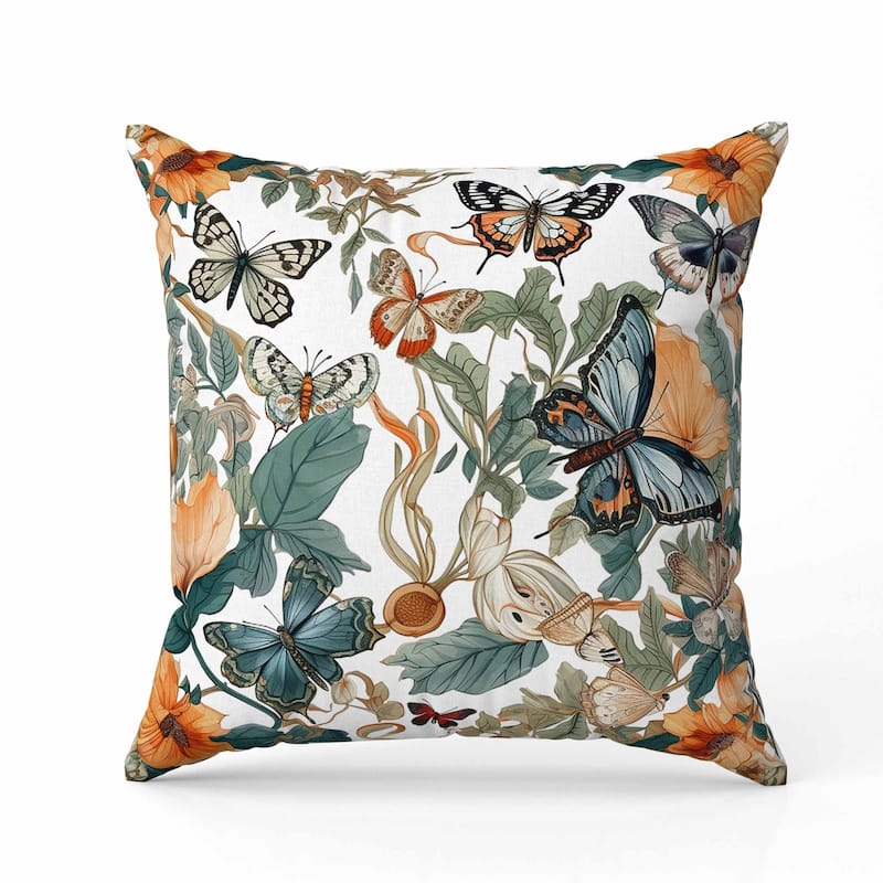 Butterfly Haven Indoor/Outdoor Reversible Throw Pillow White and Blue
