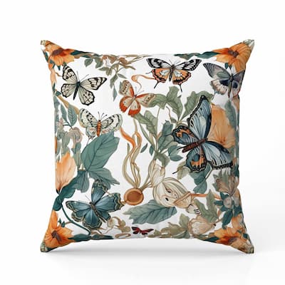 Butterfly Haven Indoor/Outdoor Reversible Throw Pillow White and Blue
