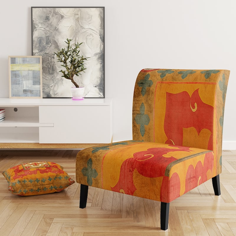 Designart "Moroccan Orange Tiles Collage II" Upholstered Bohemian Chic Accent Chair - Arm Chair