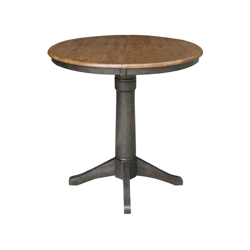 36" Round Top Pedestal Table with 12" leaf - 36.1"H - Counter Height in Hickory and Washed Coal