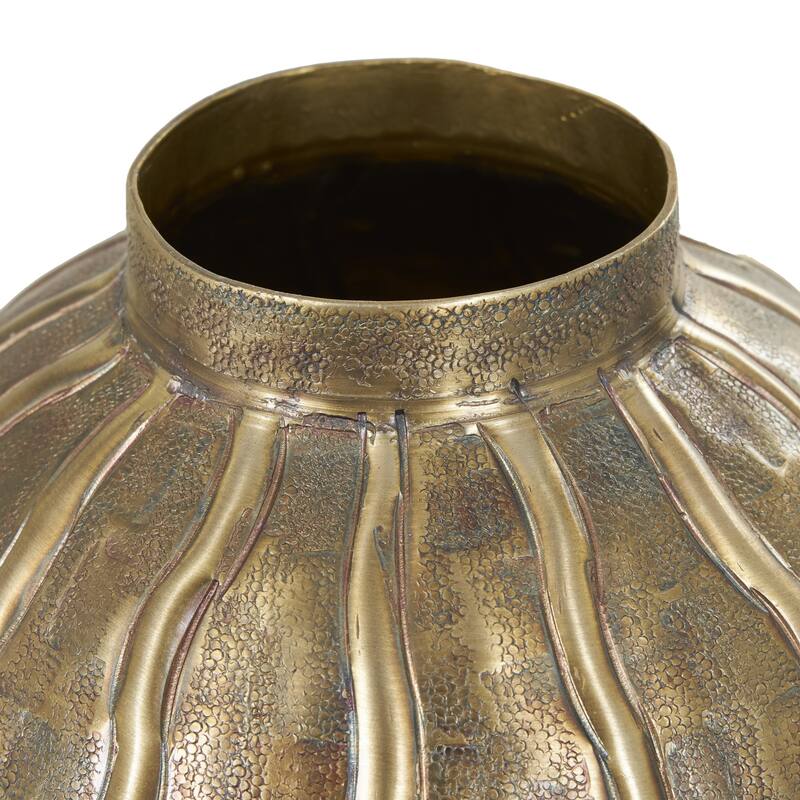 Metal Snakeskin Inspired Decorative Vase with Dimensional Wavy Accents - Brass - Roche River Decor