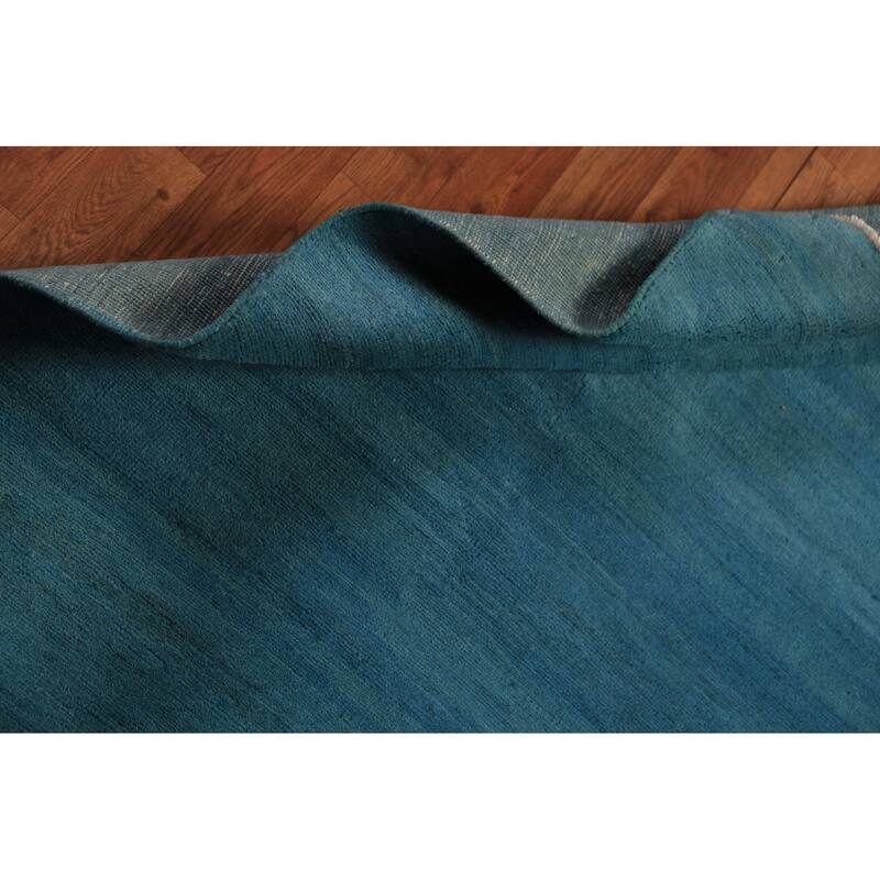 Blue Striped Modern Gabbeh Oriental Rug Hand-Knotted Wool Carpet - 3'6" x 4'10"
