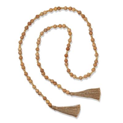 Bead and Jute Tassel Ends Garland Natural Decorative Wall Garland for Holiday and Christmas 72 Inch Long White Wood