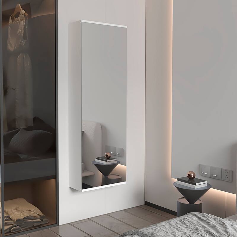 Connecticut Wall Mounted Mirror Shoe Rack with 5 Internal Shelves, 10 Shoe Capacity - White