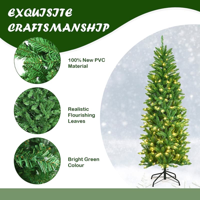 Gymax 6 ft Pre-lit Pencil Christmas Tree Hinged Fir Tree Holiday Decor - See Details