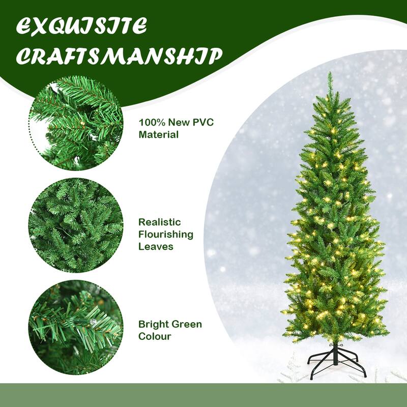 Gymax 7 ft Pre-lit Pencil Christmas Tree Hinged Fir Tree Holiday Decor - See Details