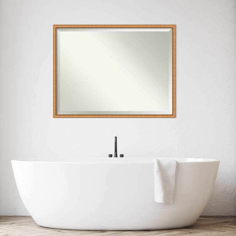 Salon Scoop Beveled Wood Framed Bathroom Vanity Wall Mirror