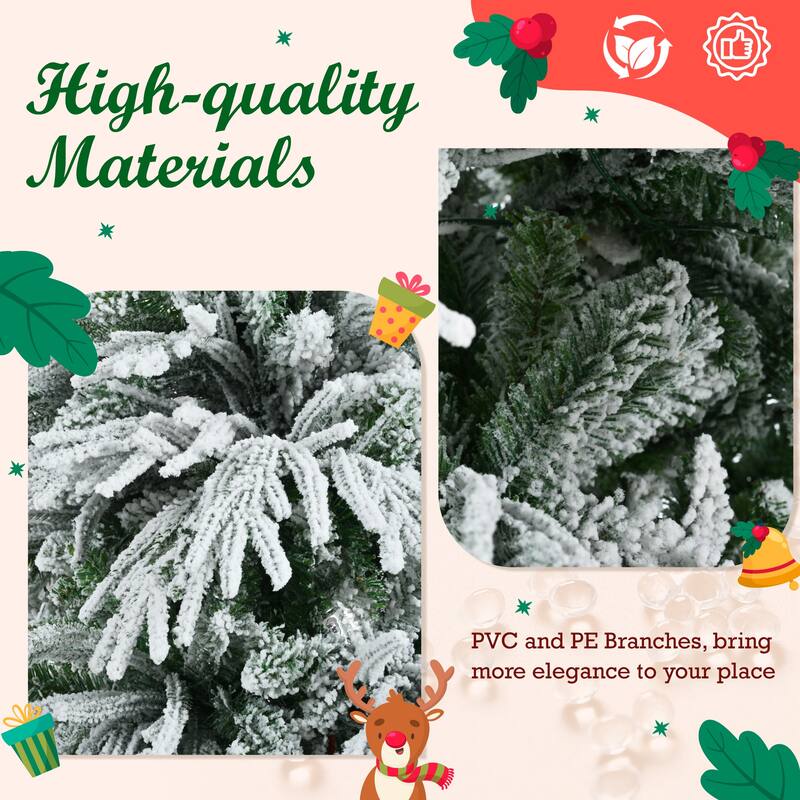 Snow Flocked Artificial Christmas Tree, 7.5ft with Multi-Color LED Lights and 1389 Branch Tips for Holiday Office Home Decor