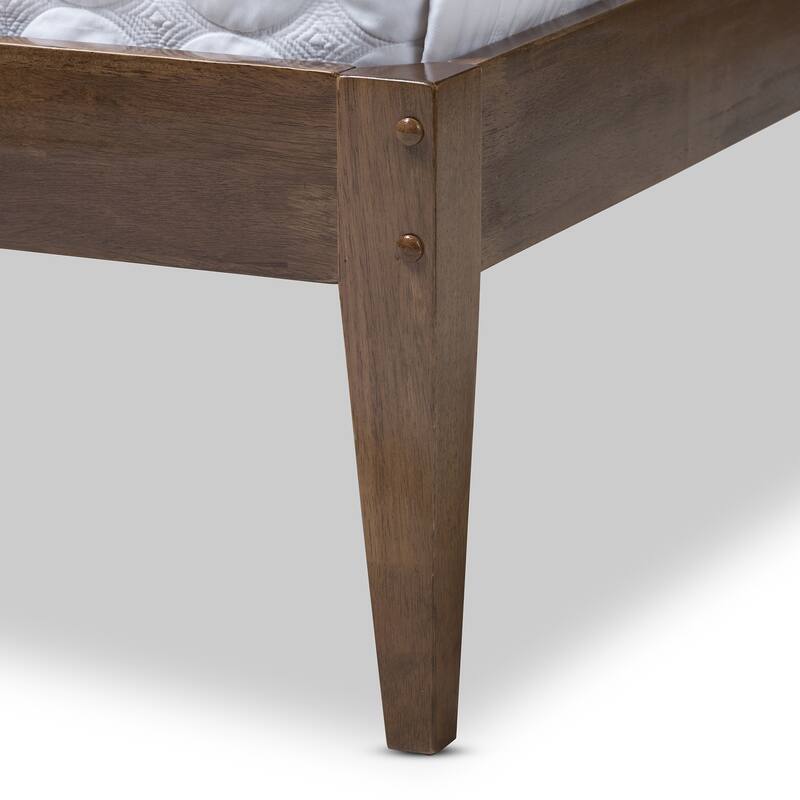 Full Size Platform Bed - Modern Wood Slatted Headboard - Contemporary Bed Frame - Solid Wood Bed