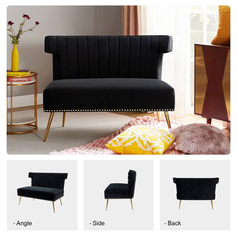 Aeneas 46"in. Modern Velvet Wingback Tufted Nailhead Trim Loveseat with Metal Adjustable Legs by HULALA HOME