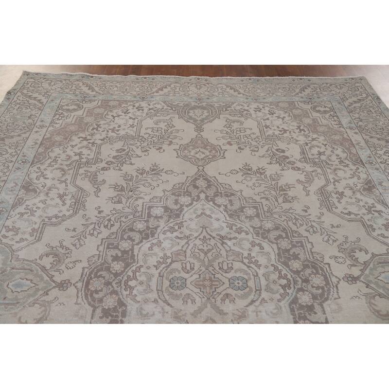 Hand Knotted Oriental 100% Wool Carpet Traditional Medallion Beige & Ivories Tabriz Area Rug - 10' 9'' X 7' 8''