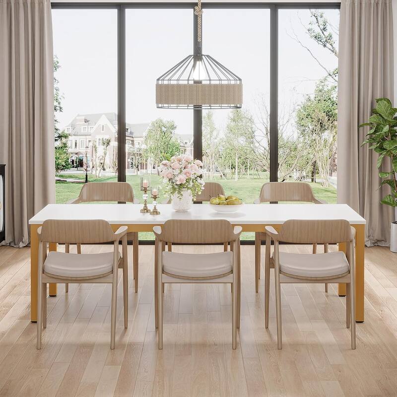 78.7" Rectangle Wood Dining Table, Long Kitchen Table for Living/Dining Room