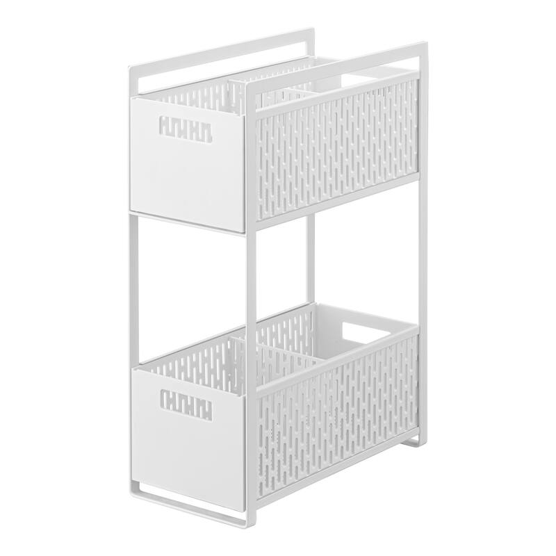 Yamazaki Home Two-Tier Cabinet Storage Basket, ABS Plastic - L 12.8 x W 6.3 x H 18.11 inches