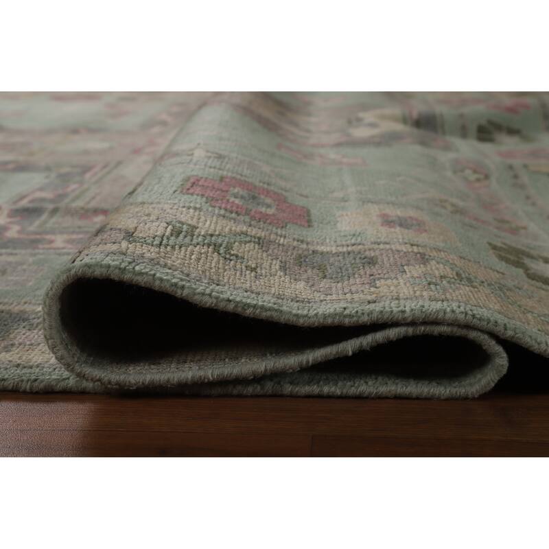 Hand Knotted Oriental 100% Wool Carpet Transitional Medallion Green Oushak Area Rug - 10' 0'' X 7' 6''