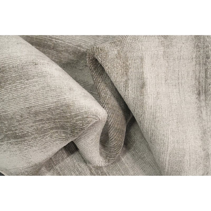 Hand Knotted Oriental Viscose Silk Carpet Modern Modern Greys & Charcoal Abstract Area Rug - 11' 4'' X 8' 0''