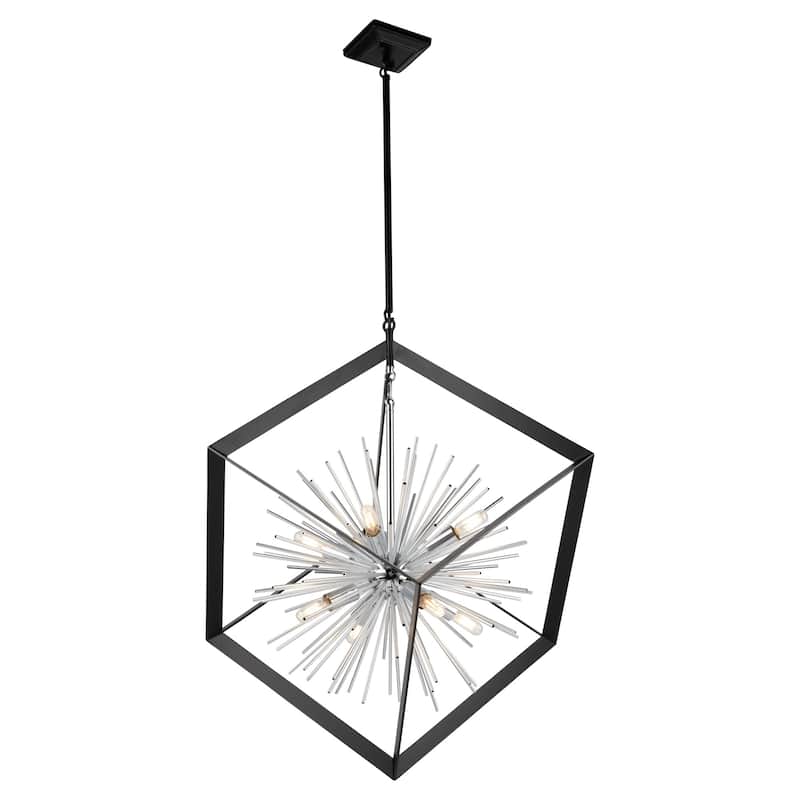 Sunburst 8 Light Chandelier (Matte Black & Chrome)