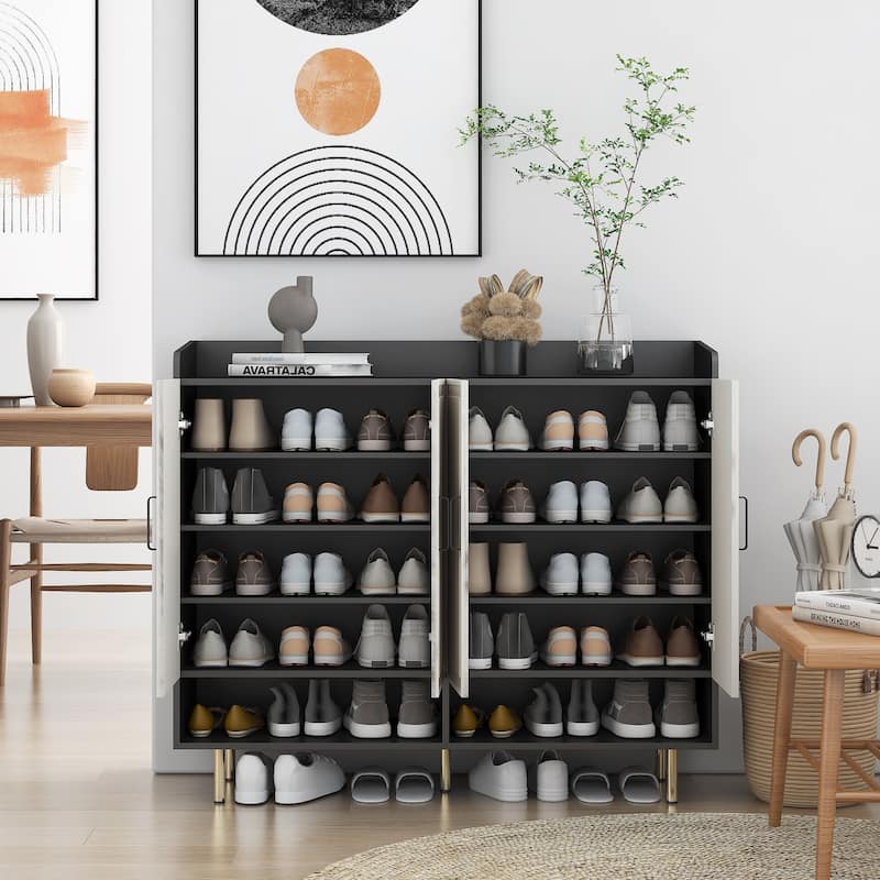 Modern Shoe Cabinet with 4 Doors, Shoe Storage Organizer with Adjustable Shelves for Entryway