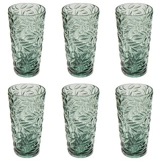 Abode Homewares Embossed Leaf Acrylic Drinking Glass - Sage - Set of 6