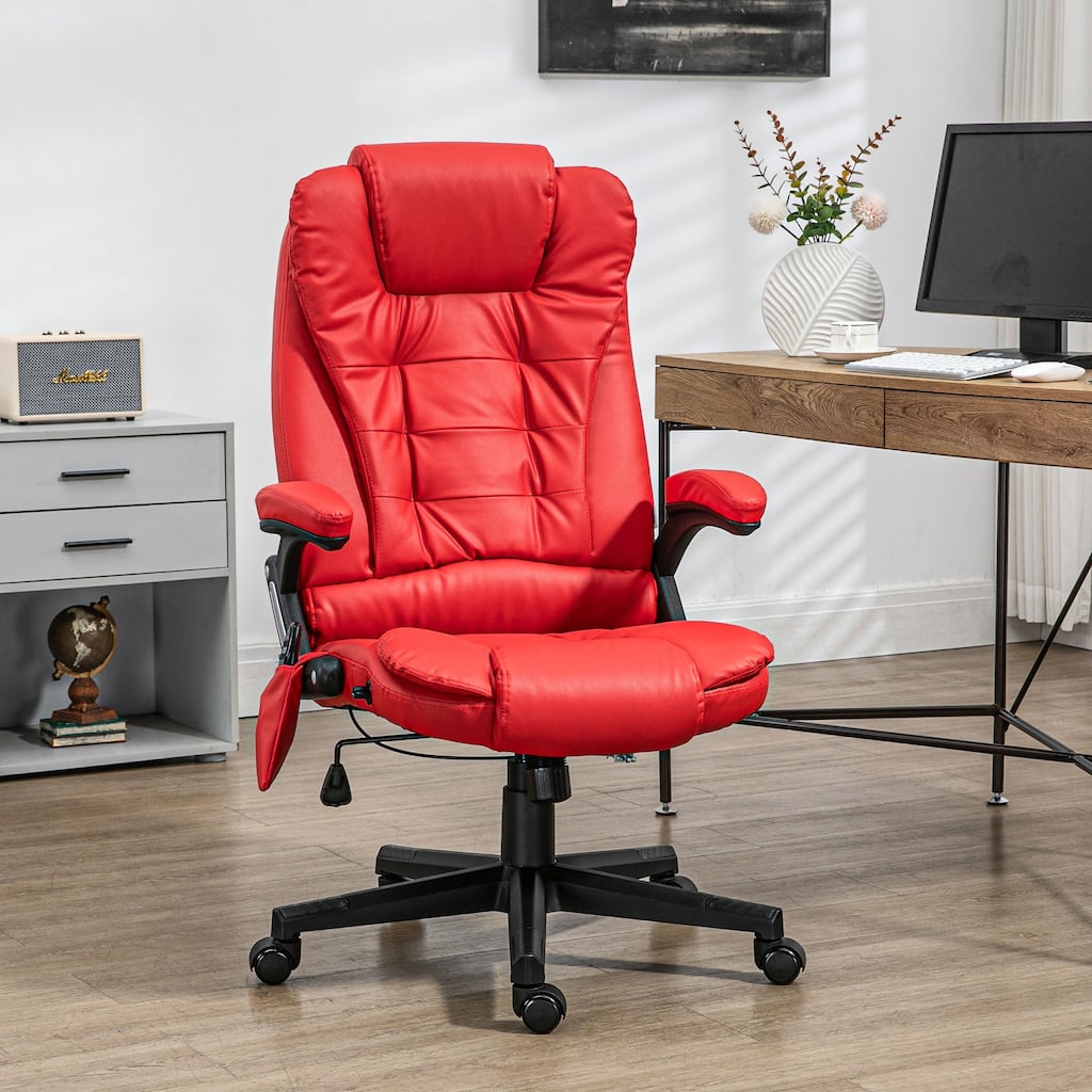 Massage Desk Chair Red Gaming Chair with Wheels, Stylish Computer Chair Office Chair with Heat and High Back