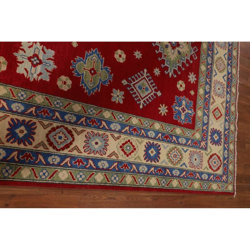 Geometric Red Kazak Oriental Area Rug Living Room Handmade Wool Carpet - 6'7" x 9'10"