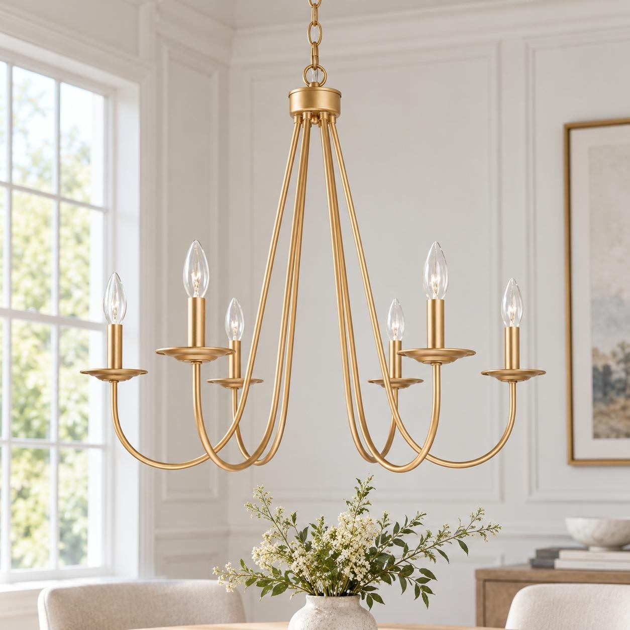 Rella Modern 6-Light Candle Classic Metal Chandelier for Dining Room Bedroom