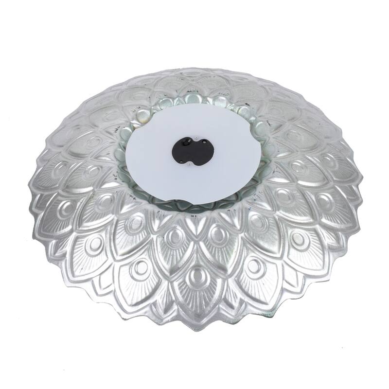 21" Green Peacock Geometric Outdoor Glass Solar Bird Bath with Stand