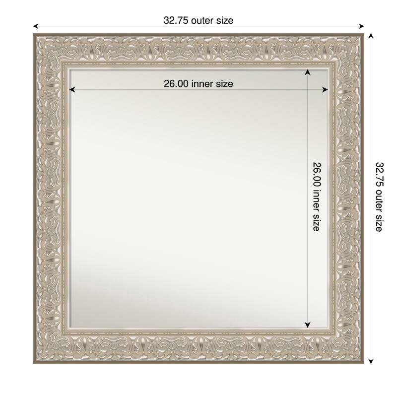 Luxe Non-Beveled Framed Wall Mirror - 33 x 33 in - Luxe Silver Cream