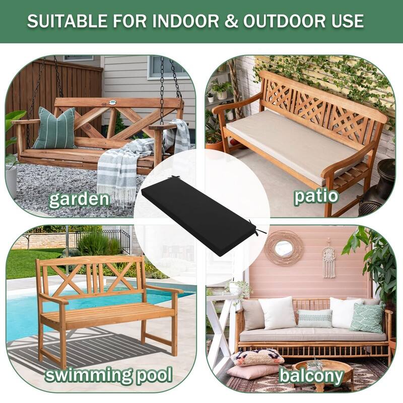 48"x18" Outdoor Bench Cushion – Waterproof, Black, 3" Thick - 48x18x3 Inch