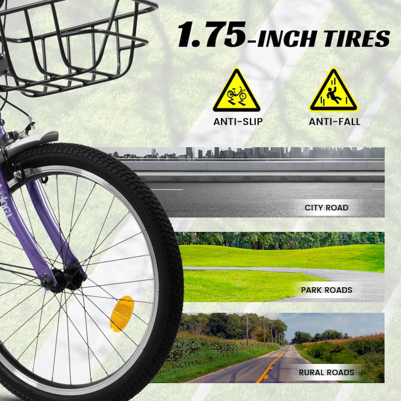 20 Inch Kids Bike for Boys & Girls, Single Speed Bicycle with Coaster Brake, V-Brake & Rear Rack