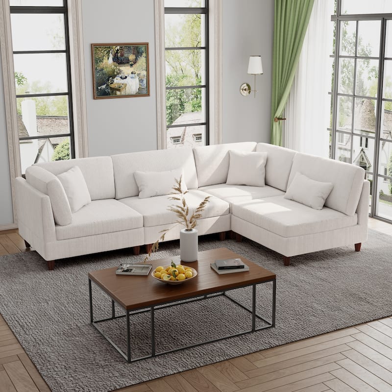 Modern Modular Corduroy Sectional Sofa with Ottoman