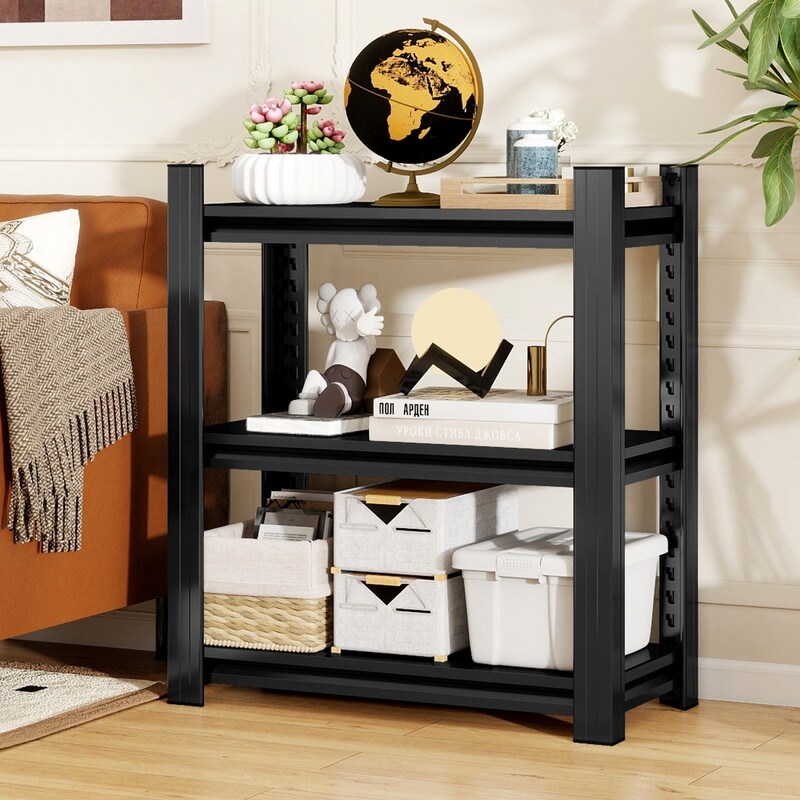 63/31.5 in. H Adjustable Heavy-Duty Metal Storage Shelves, 4/3 Layer, High Load Capacity, Multi-Purpose, Black
