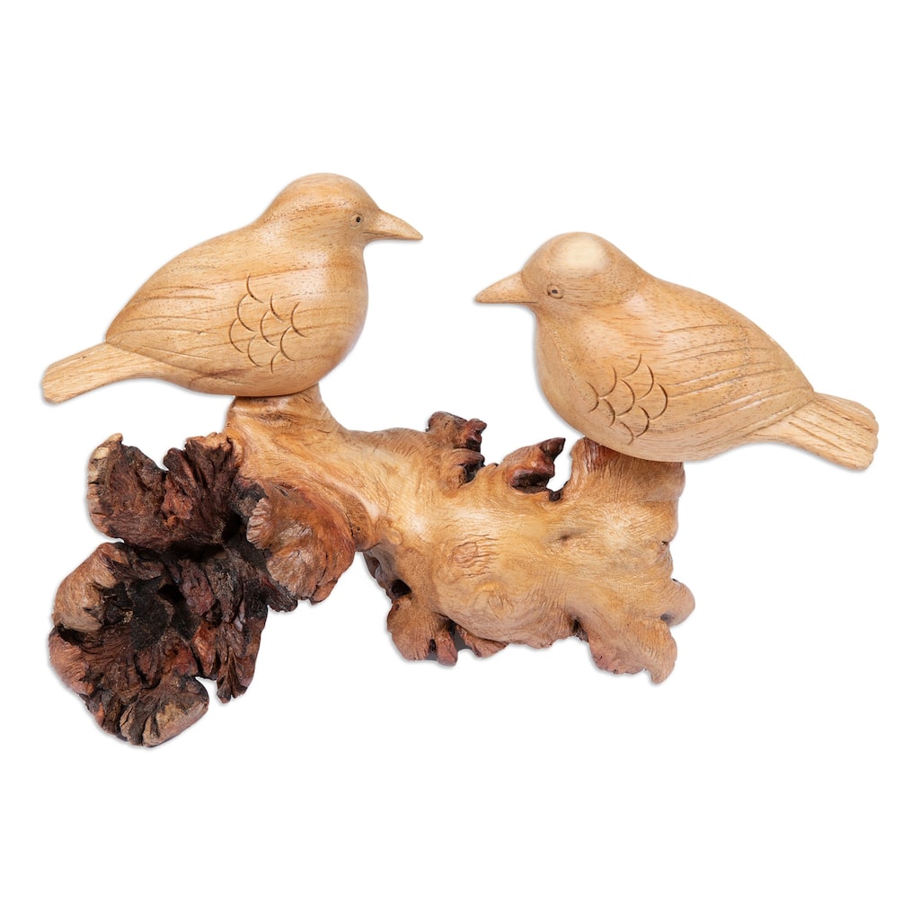 Novica Handmade Honeymoon Sparrow Wood Sculpture