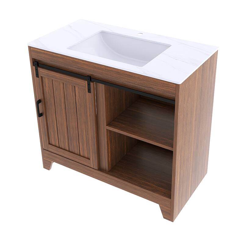 36" Freestanding Bathroom Vanity with Ceramic Sink - 35.83'' x 18.9'' x 33.46''
