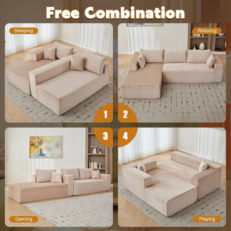Compression Sectional Couch With Comfy Chaise,Boneless L Shape Sofa With Deep Seat,Minimalist Modular Couches Sleeper