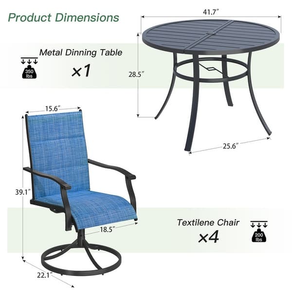 dimension image slide 6 of 30, Patio Dining Set, Outdoor Dining Table and Chairs Set with Textilene Chairs, Adjustable Umbrella Hole for Garden, Backyard