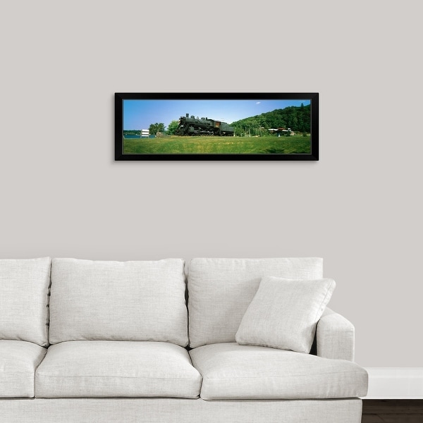 "Steam train in a field near Lake Kashagawigamog, Haliburton, Ontario, Canada" Black Framed Print