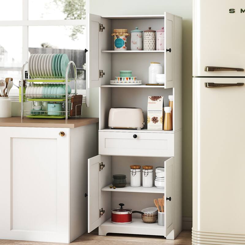 Gymax 67.5'' Kitchen Pantry Cabinet w/4 Doors 1 Drawer Open Countertop