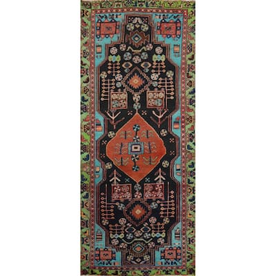 Hand Knotted Oriental 100% Wool Carpet Traditional Tribal Black Hamedan Runner Rug - 8' 6'' X 3' 4''